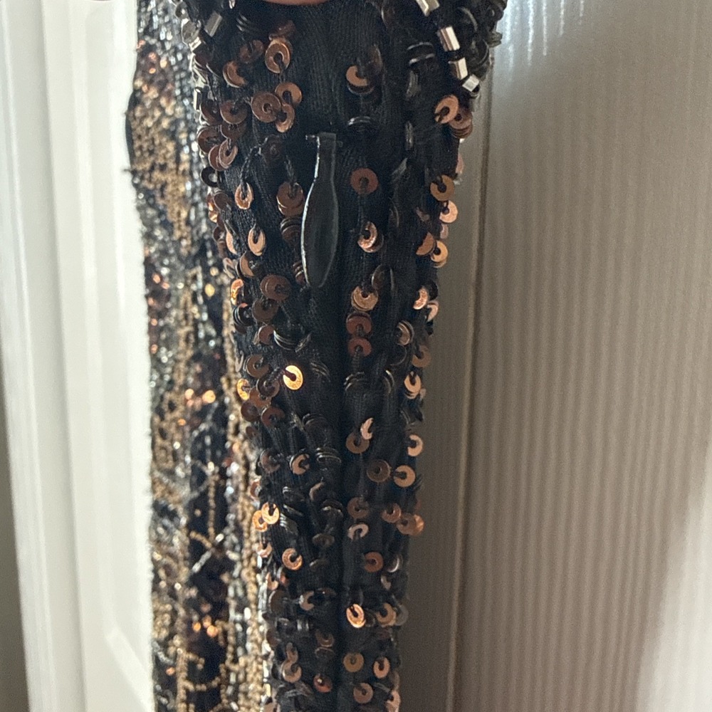 Hale Bob Beaded Sequin Dress Black Geometric Art Deco V-Neck Cocktail Medium M - Picture 8 of 15